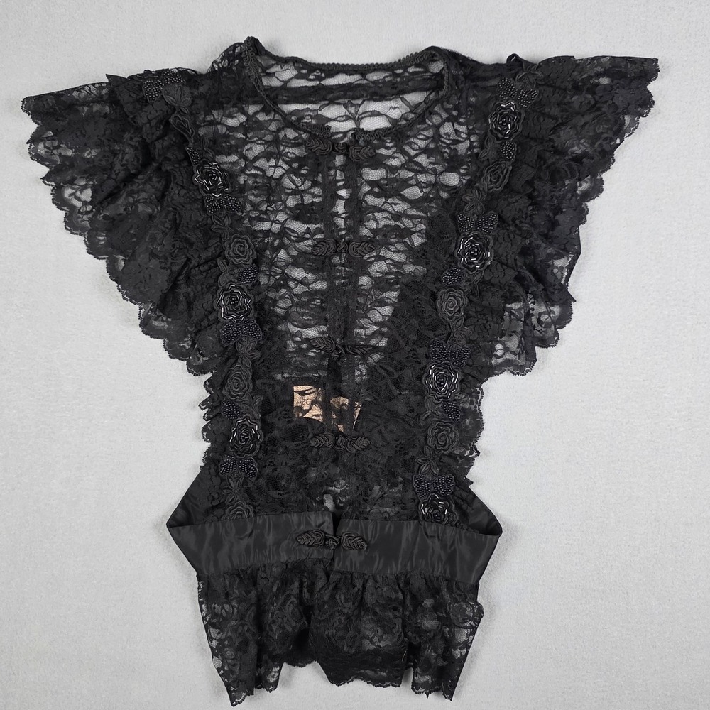 Recollections Lace Corset Black Victorian Ruffles Flowers Edwardian Gothic sz M - Picture 2 of 12